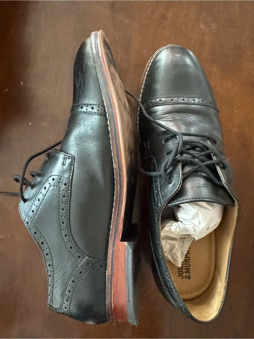 Johnston & Murphy Black Leather Conard Boys Cap Toe Derby Oxfords
